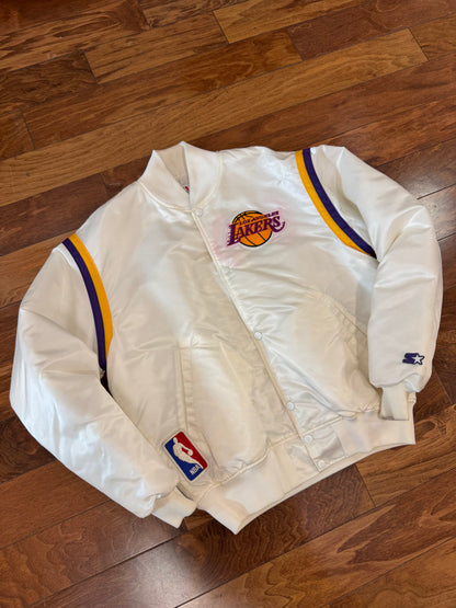 80s Los Angeles Lakers White Starter Satin Jacket (L)