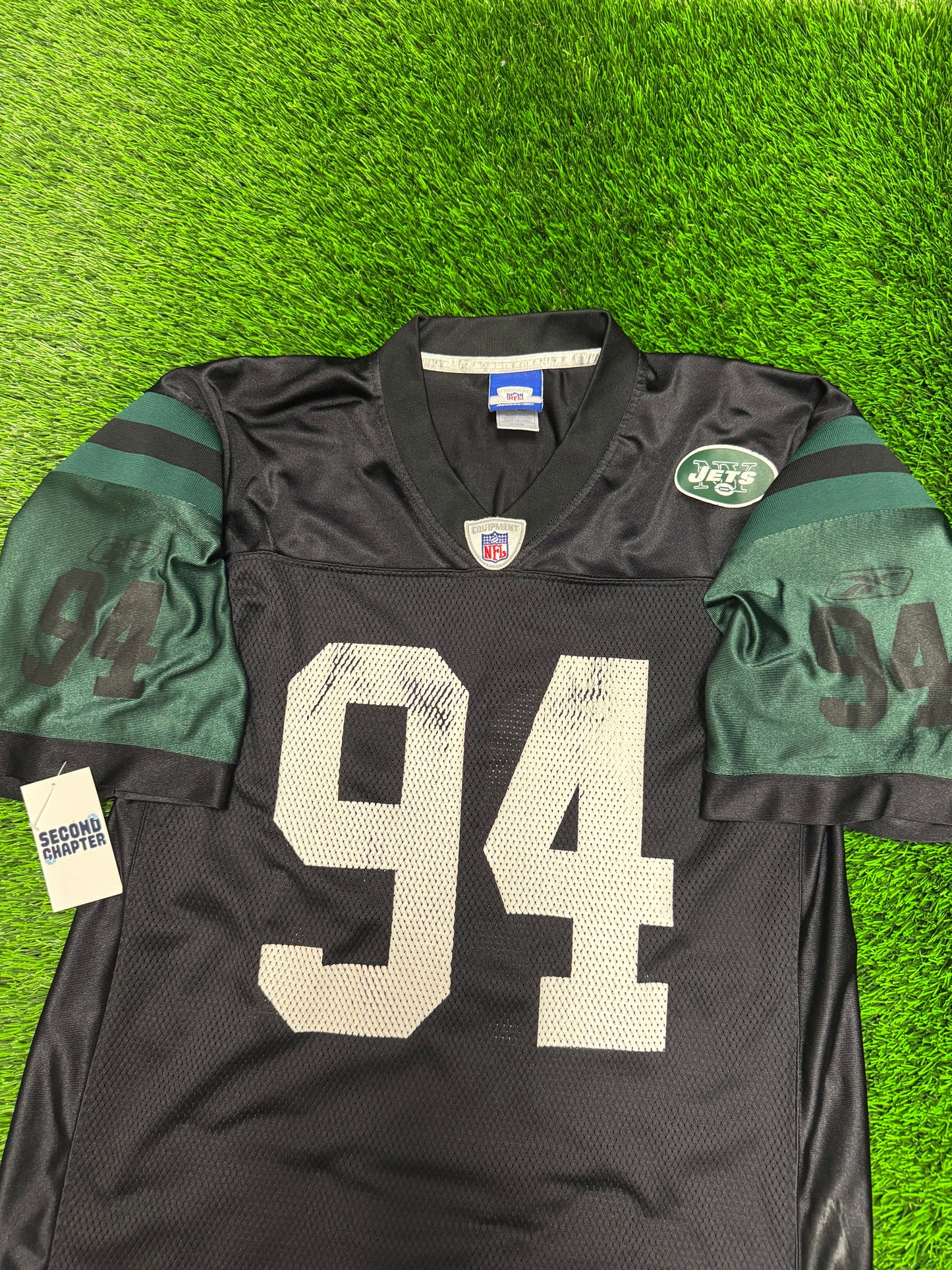00s NY Jets John Abraham #94 Black Alternate Reebok Vintage NFL Jersey (M)