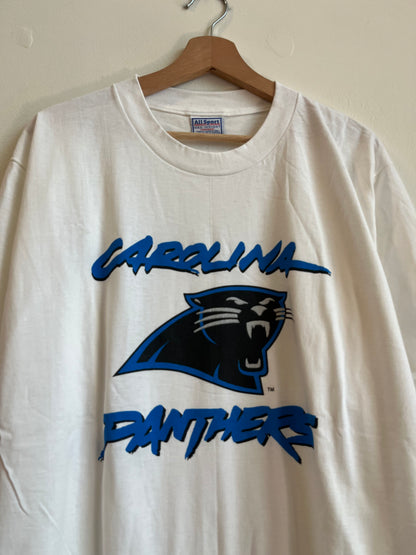 90s Carolina Panthers White Cat Scratch Tee (L)