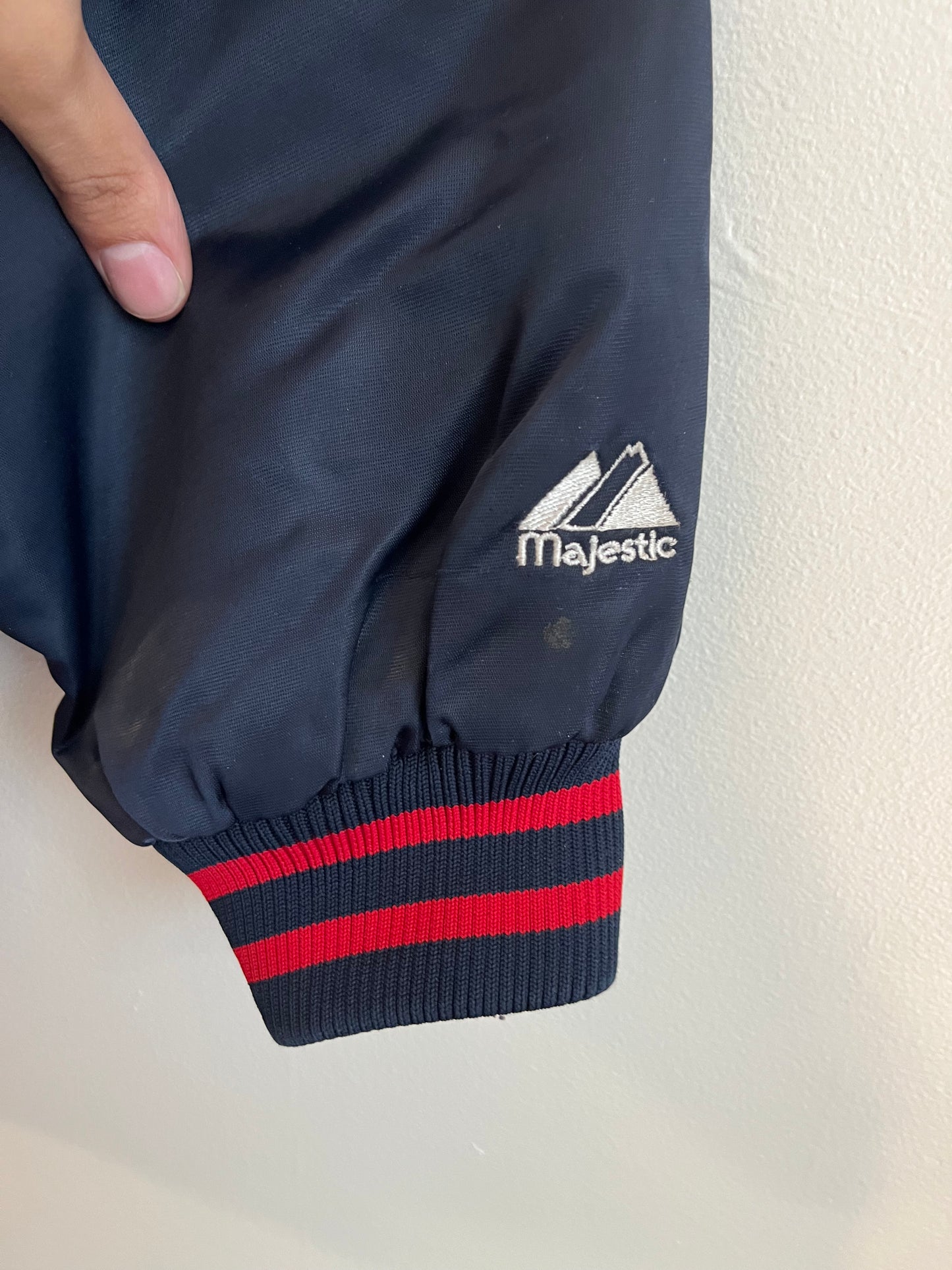 90s Atlanta Braves Navy & Red Majestic Satin Jacket (L)