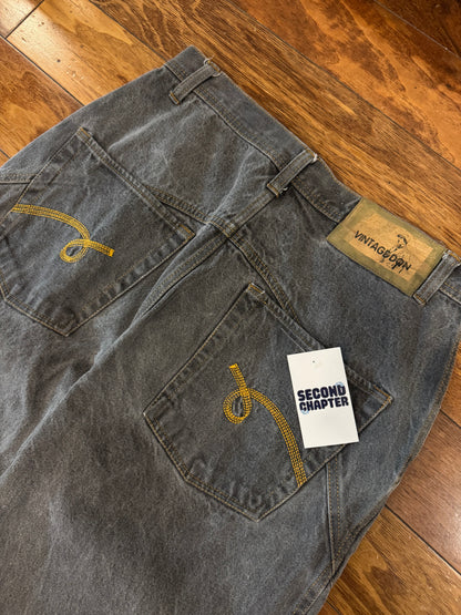 00s Vintage Don Faded Gray Embroidered Baggy Jeans (34 x 30)