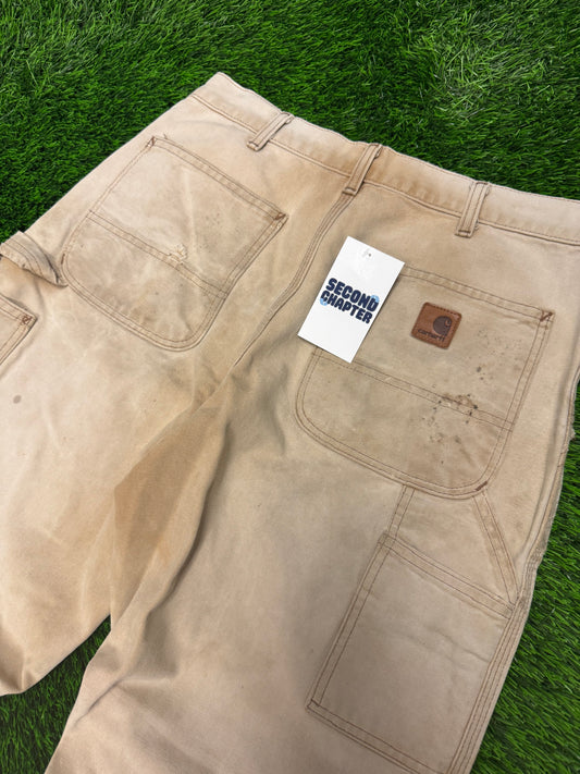 00s Vintage Carhartt Faded Tan Thrashed Pants (32 x 31)