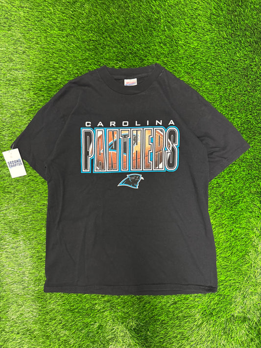 00s Carolina Panthers Hanes Spell Out Black Tee (L)
