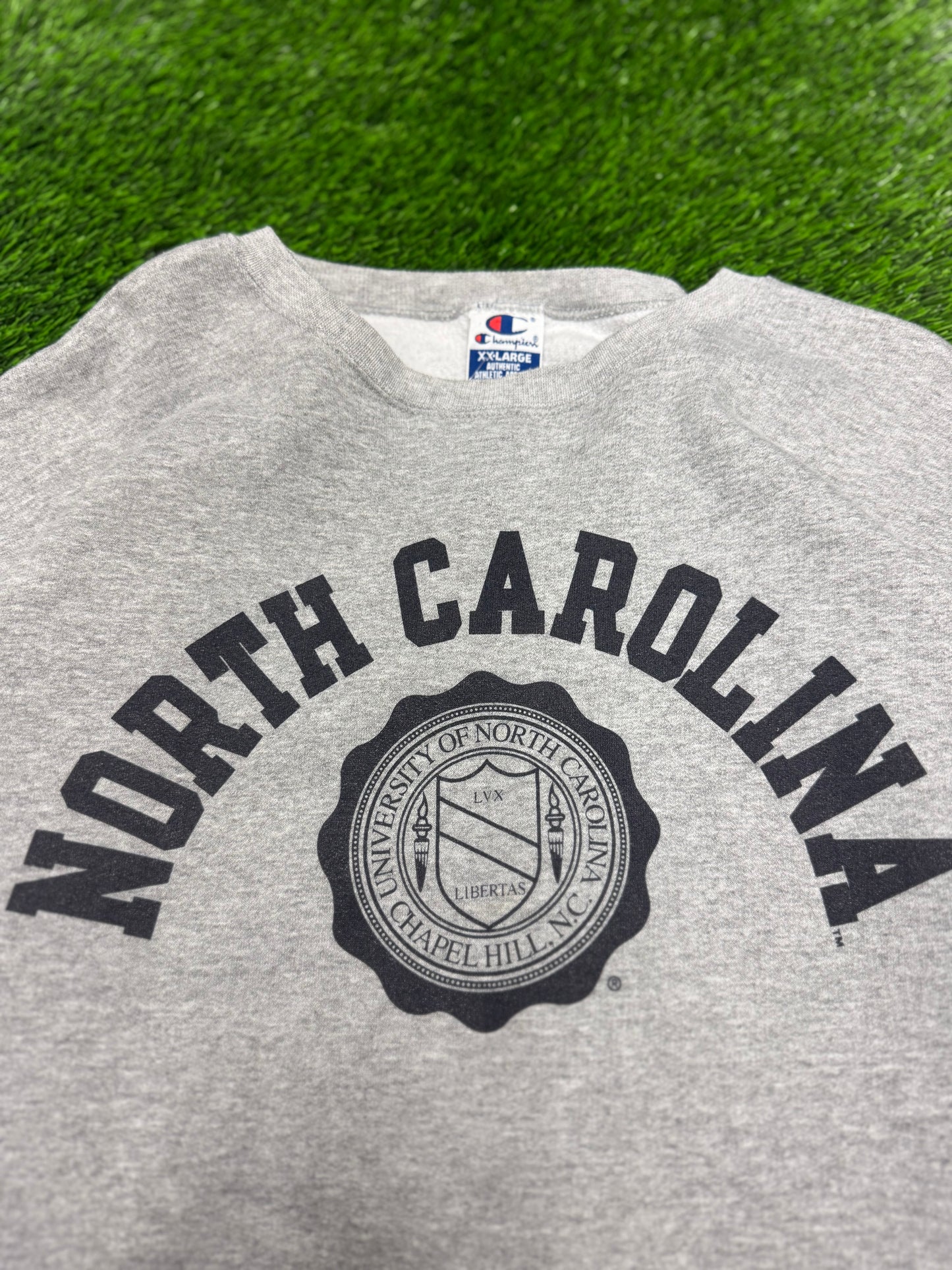 00s University Of North Carolina (UNC) Spell Out Vintage Champion Crewneck (XXL)