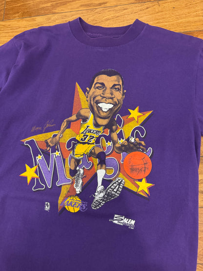 1990 Magic Johnson Los Angeles Lakers Vintage NBA Salem Caricature Tee (L)
