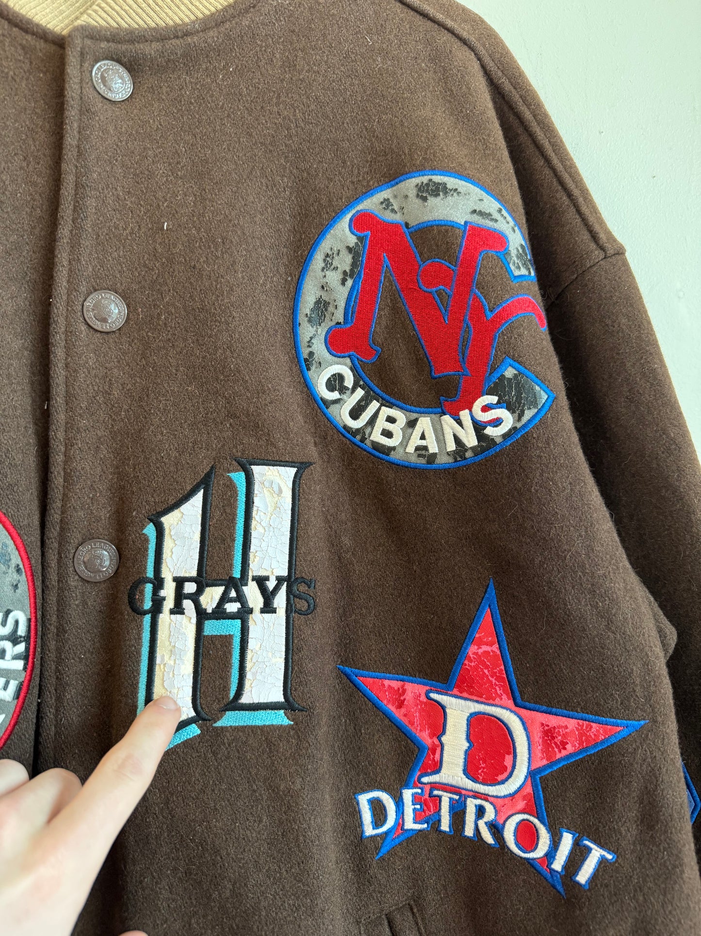 00s Negro League Baseball Mocha Patchwork Jacket (XL)