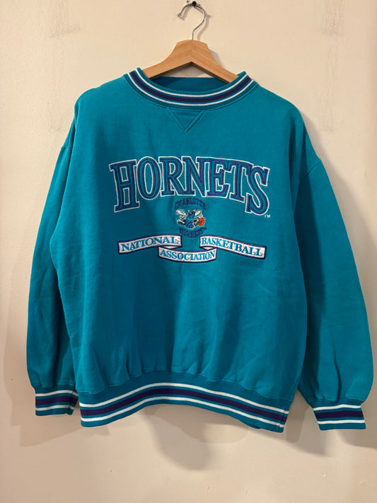 90s Charlotte Hornets Logo Athletic Teal Crewneck (L)
