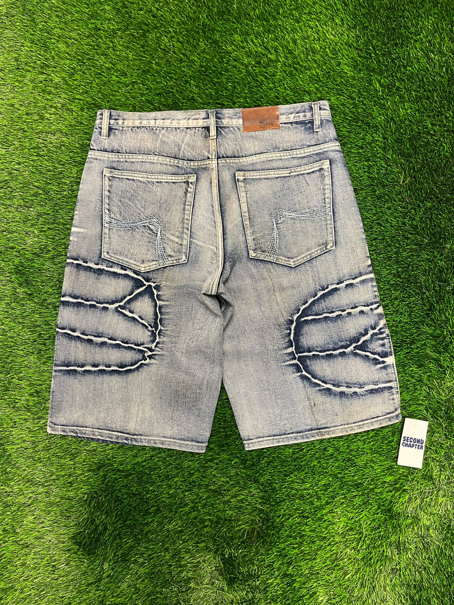 00s Vintage TNK Tank Lighting Baggy Vintage Y2K Jean Shorts (38)