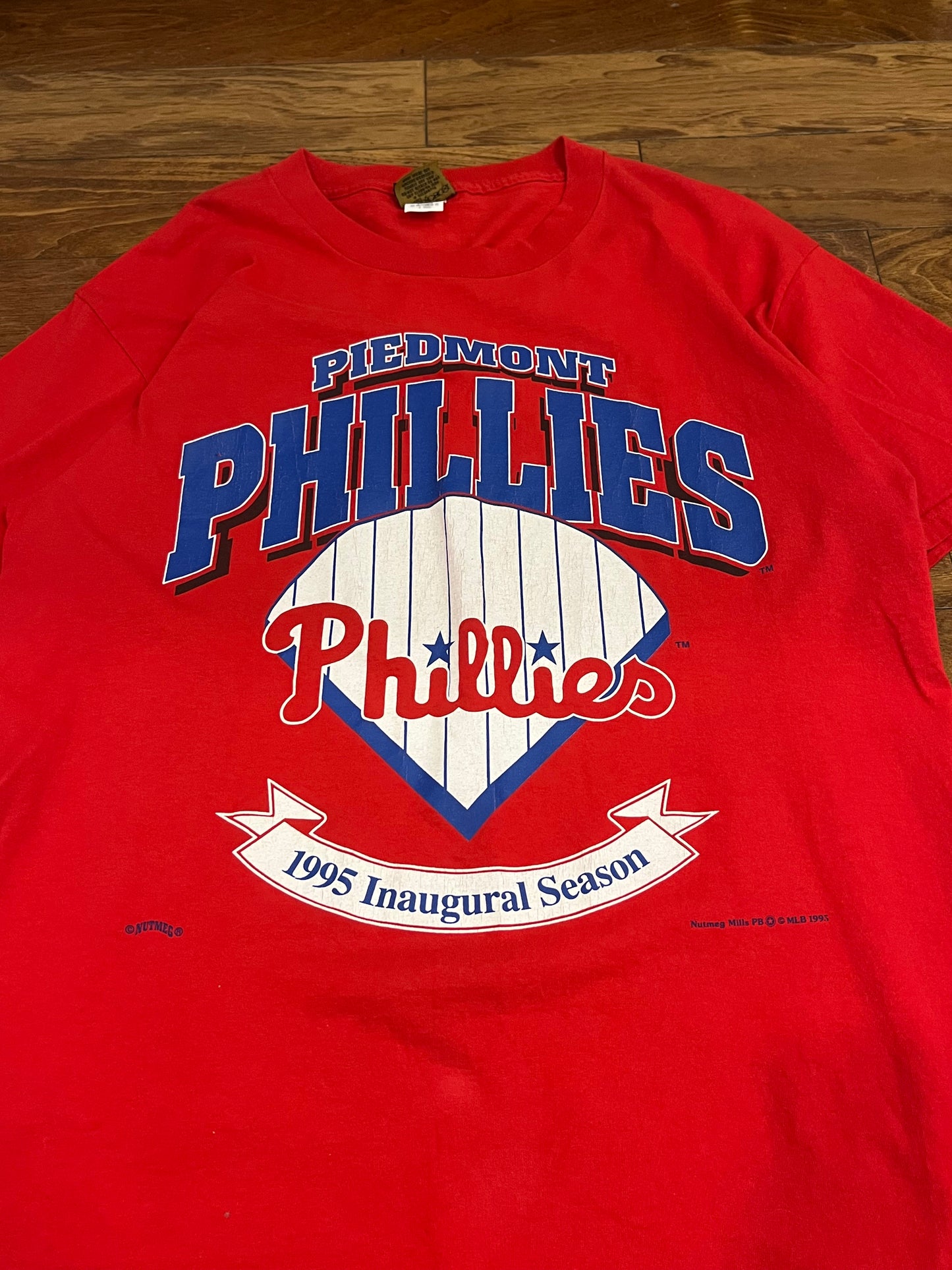1995 Piedmont Phillies Inaugural Season Vintage Nutmeg MLB Tee (L)