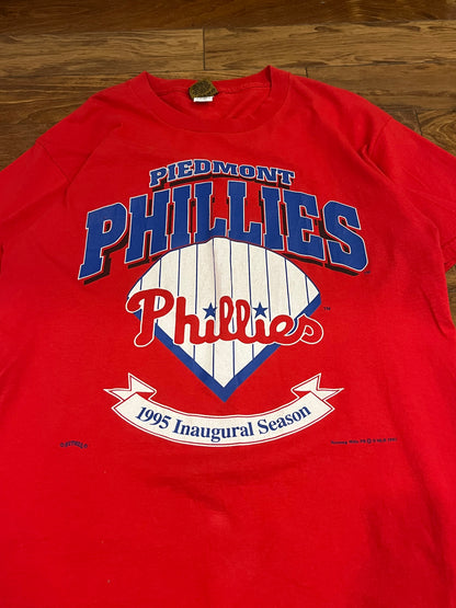 1995 Piedmont Phillies Inaugural Season Vintage Nutmeg MLB Tee (L)