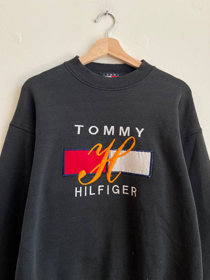 90s Tommy Hilfiger Embroidered Black Crewneck (Youth XL)