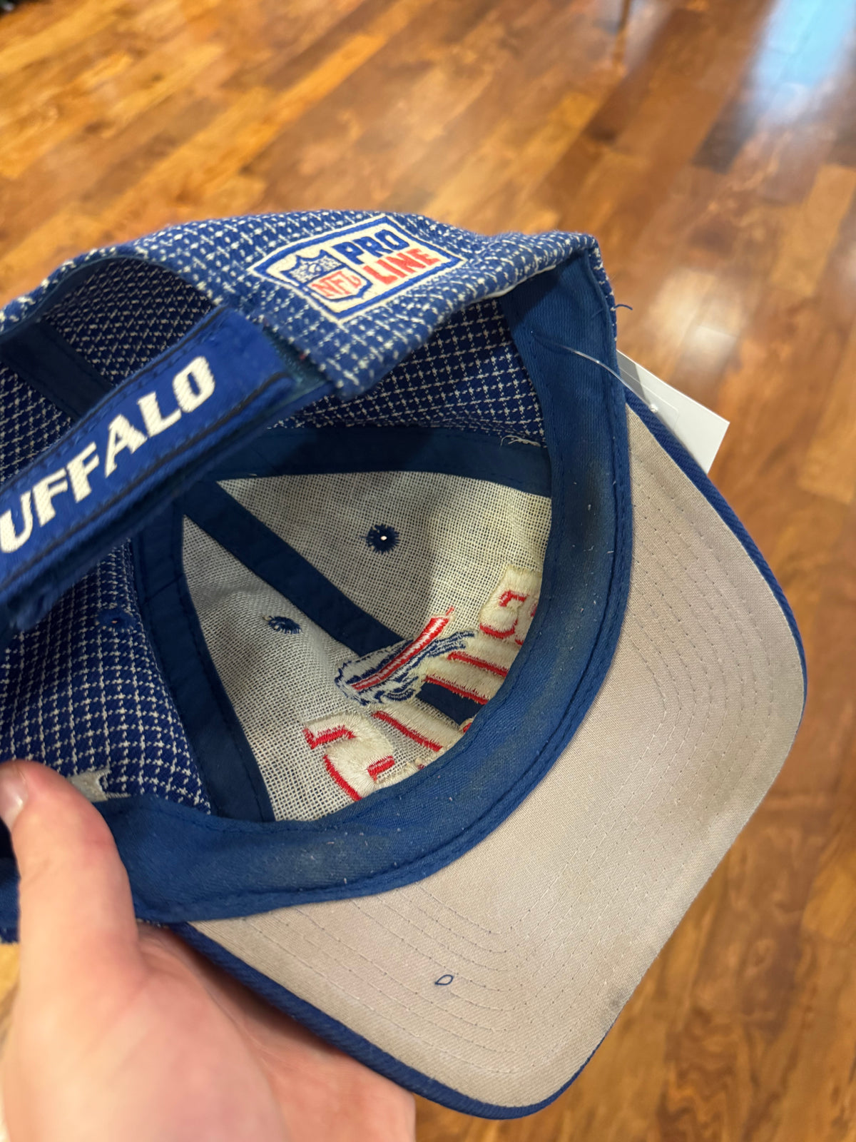 90s Buffalo Bills Logo Athletic Grid Spell Out Hat (OS)