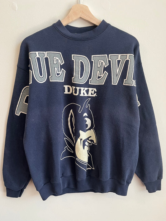 90s Duke Blue Devils Big Spell Out Faded Crewneck (M)