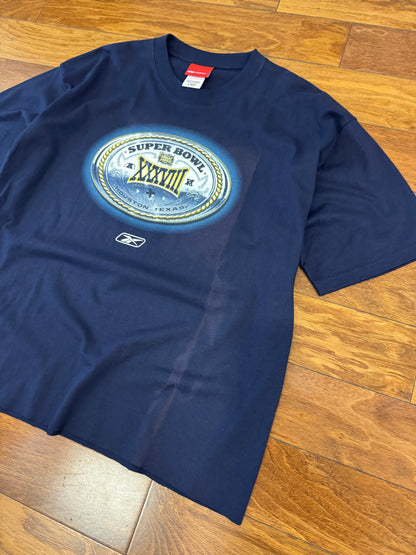 2004 New England Patriots VS Carolina Panthers Super Bowl Reebok Cropped Tee (L)