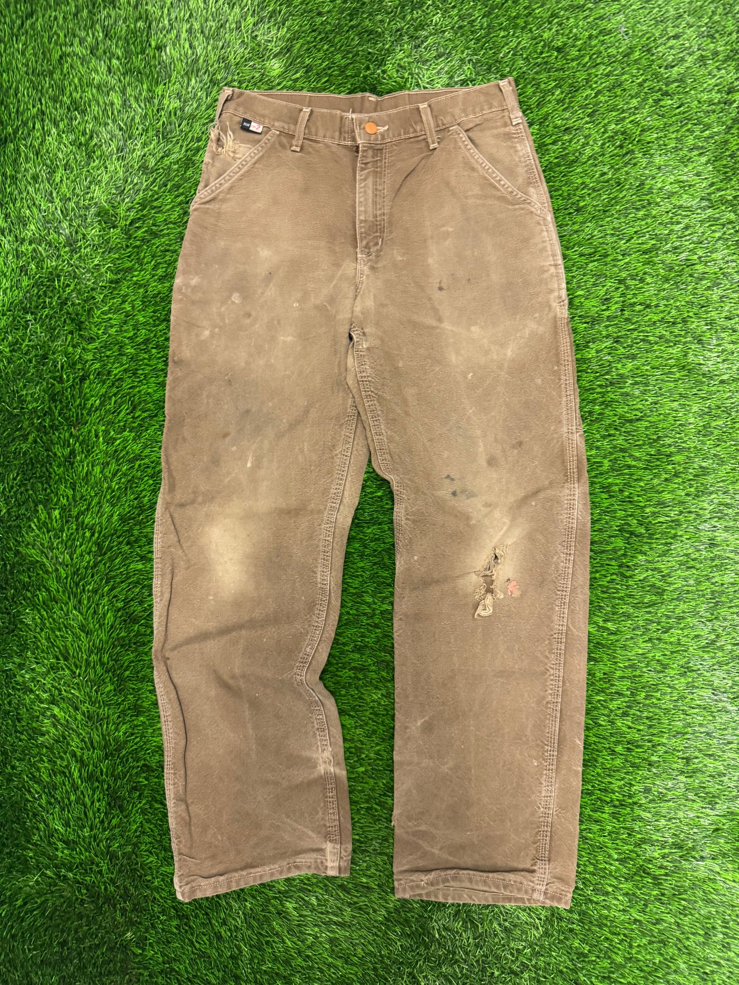 Carhartt Fire Resistant Distressed Faded Workwear Carpenter Pants (30 x 32)
