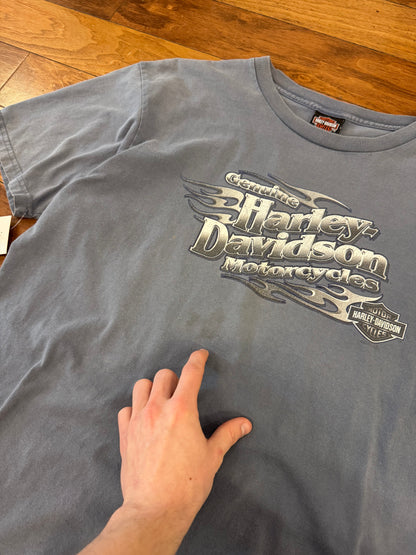 00s Harley Davidson Metal Emblem Curly's Tee (XL)