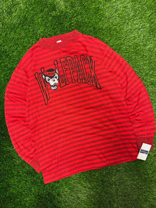 80s North Carolina University (NC State) Wolfpack Striped Long-Sleeve Shirt (L)