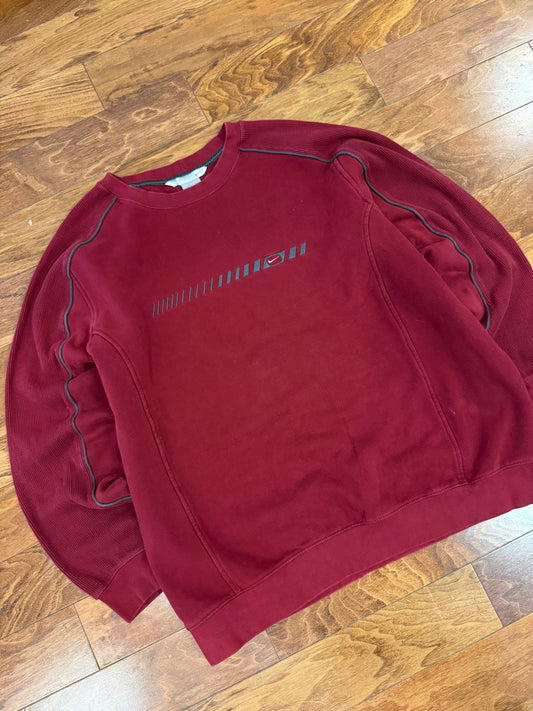 00s Nike Essential Swoosh Burgundy Fleece Crewneck (XXL)