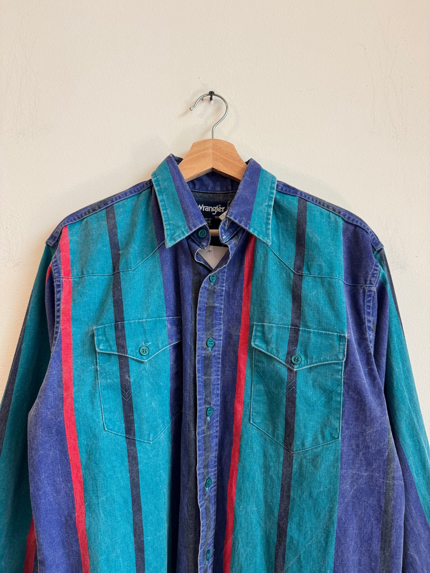 80s Wrangler Western Multi Color Flannel Button Down Shirt (L)