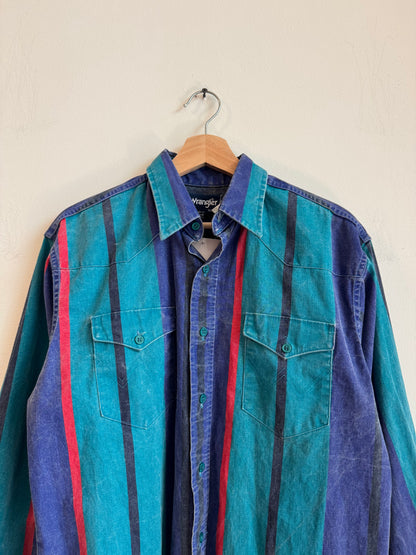 80s Wrangler Western Multi Color Flannel Button Down Shirt (L)