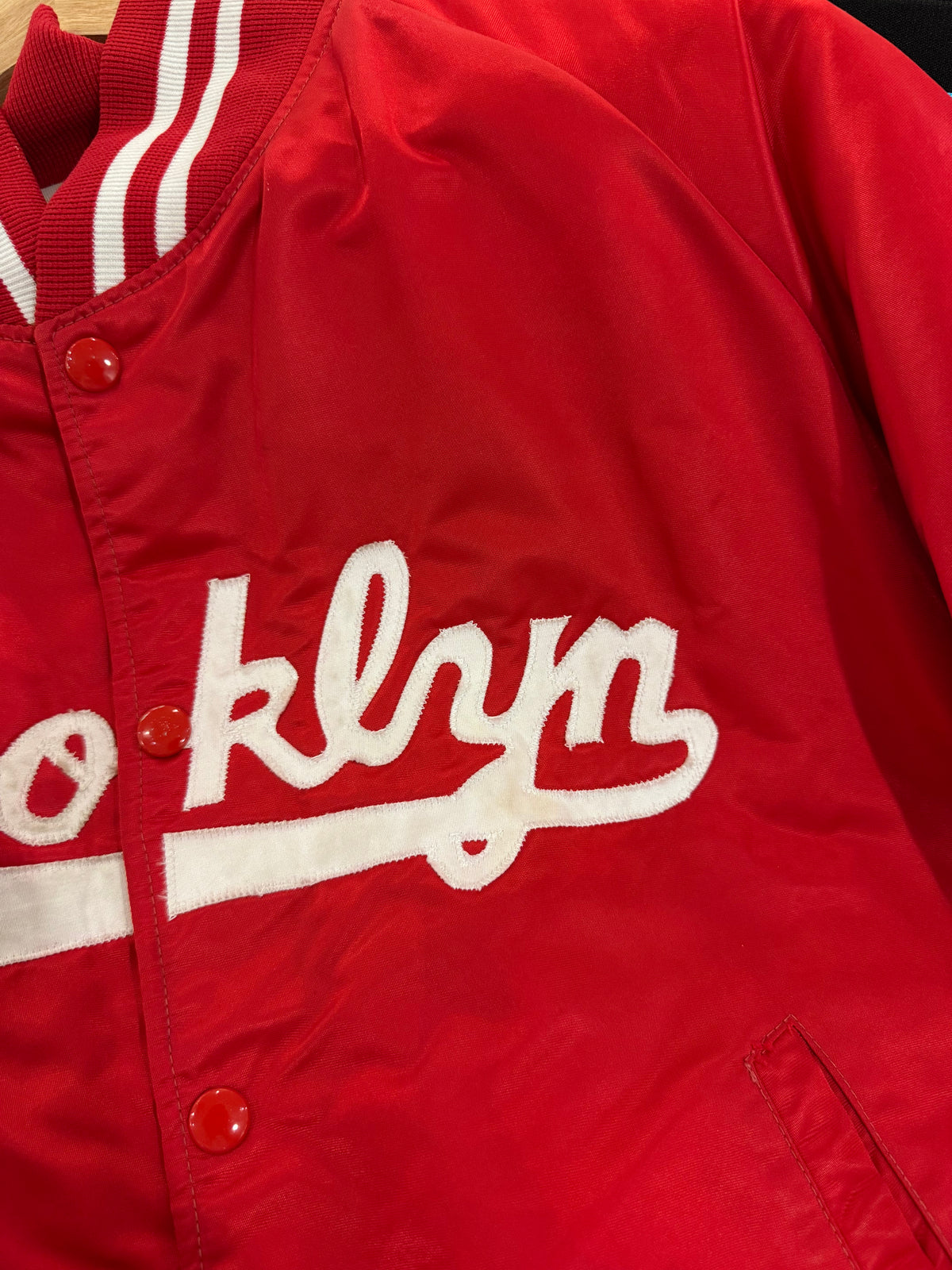 90s Brooklyn Script Red Vintage Satin Jacket (S)