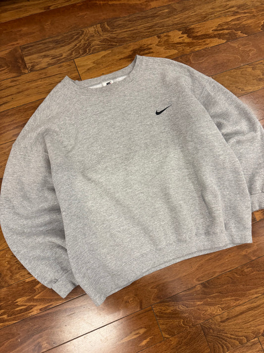 90s Nike Essential Swoosh Gray Boxy Crewneck (XL)