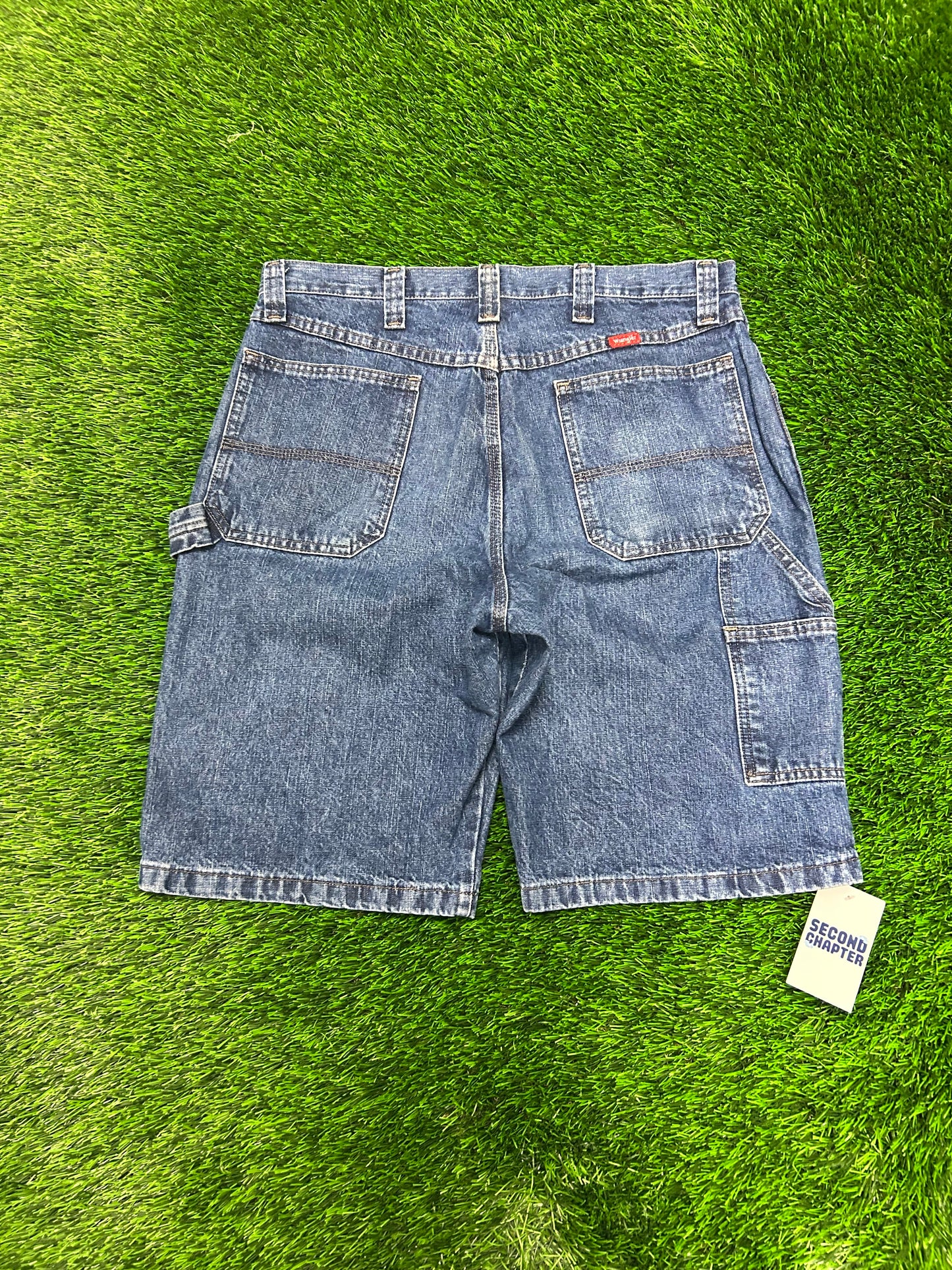 00s Wrangler Dark Wash Workwear Carpenter Denim Shorts (34)