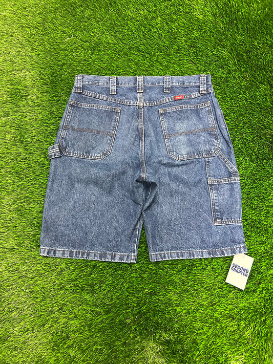 00s Wrangler Dark Wash Workwear Carpenter Denim Shorts (34)