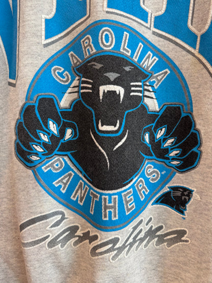 90s Carolina Panthers Sleeve to Sleeve Grey Spell Out Crewneck (M)