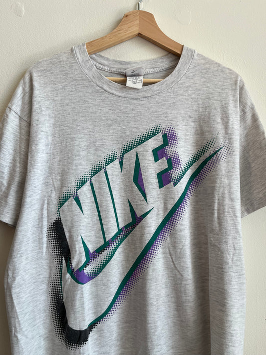 90s Nike Air Swoosh Grey Spell Out Tee (L)
