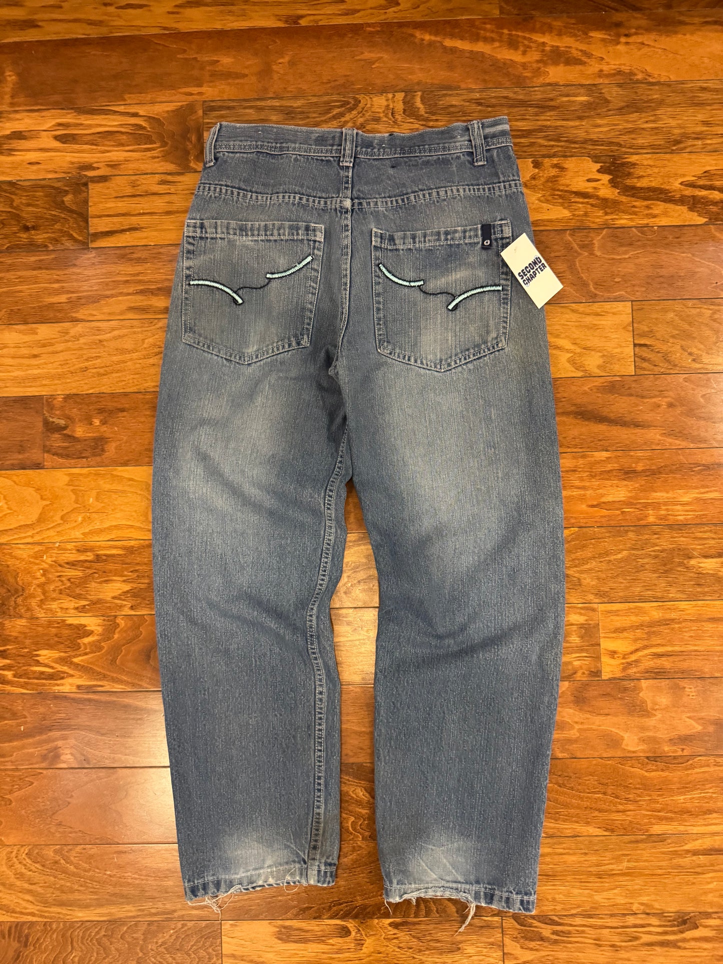 00s South Pole Embroidered Baggy Blue Jeans (34 x 32)