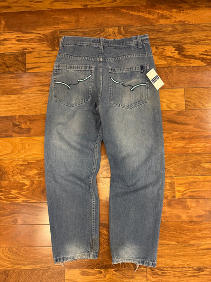 00s South Pole Embroidered Baggy Blue Jeans (34 x 32)