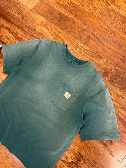00s Carhartt Faded Green Cropped Pocket Tee (L)