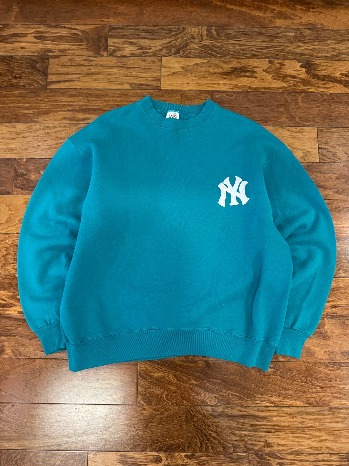 90s New York Yankees BVD Teal Embroidered Crewneck (XL)
