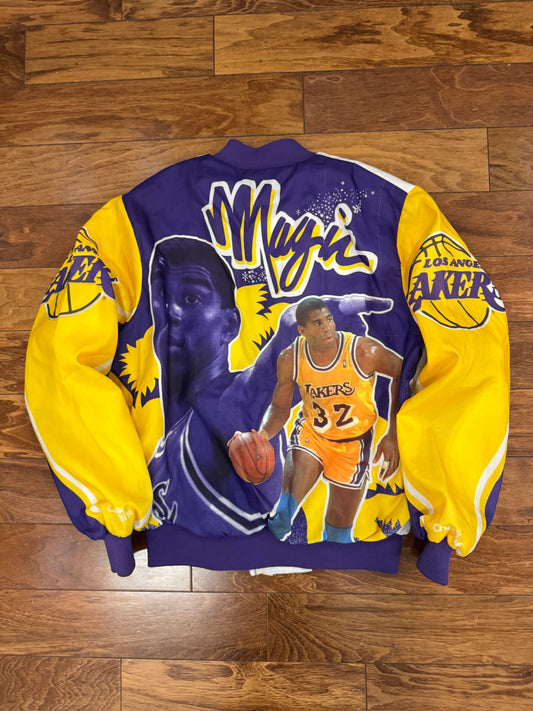 90s Los Angeles Lakers Magic Johnson Fanimation Satin Jacket (M)