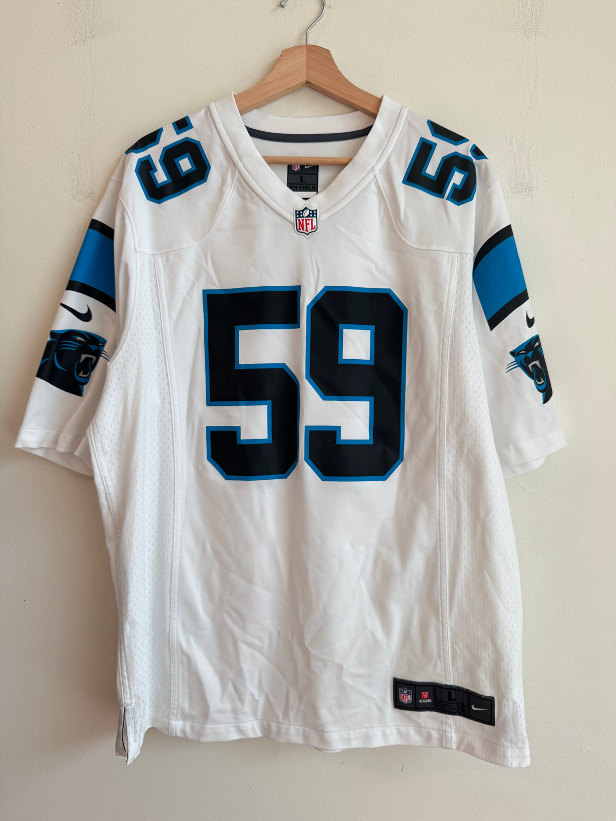 2012 Carolina Panthers Luke Kuechly Away Nike Jersey (L)