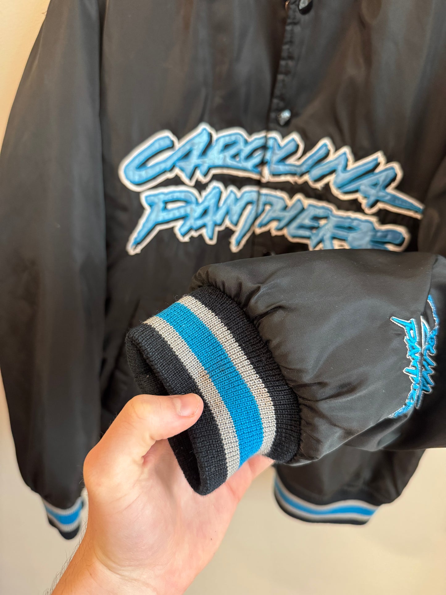 00s Carolina Panthers Cat Scratch Embroidered Game Day Jacket (M)