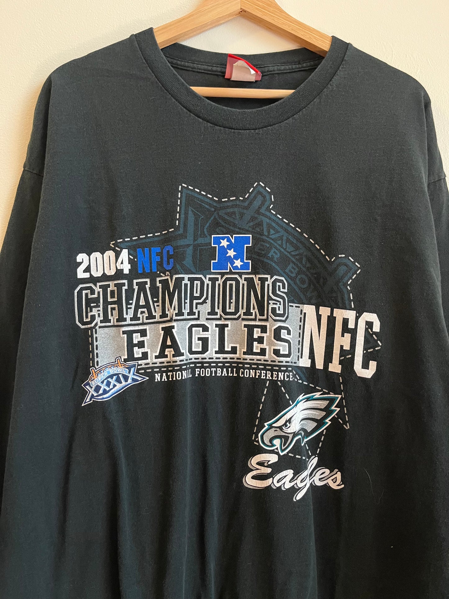 2004 Philadelphia Eagles NFC Champions Super Bowl Black Long Sleeve (XL)