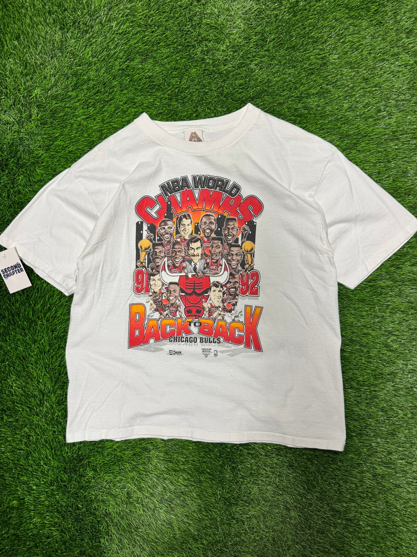 1992 Chicago Bulls Vintage NBA World Champs Caricature Tee (L)