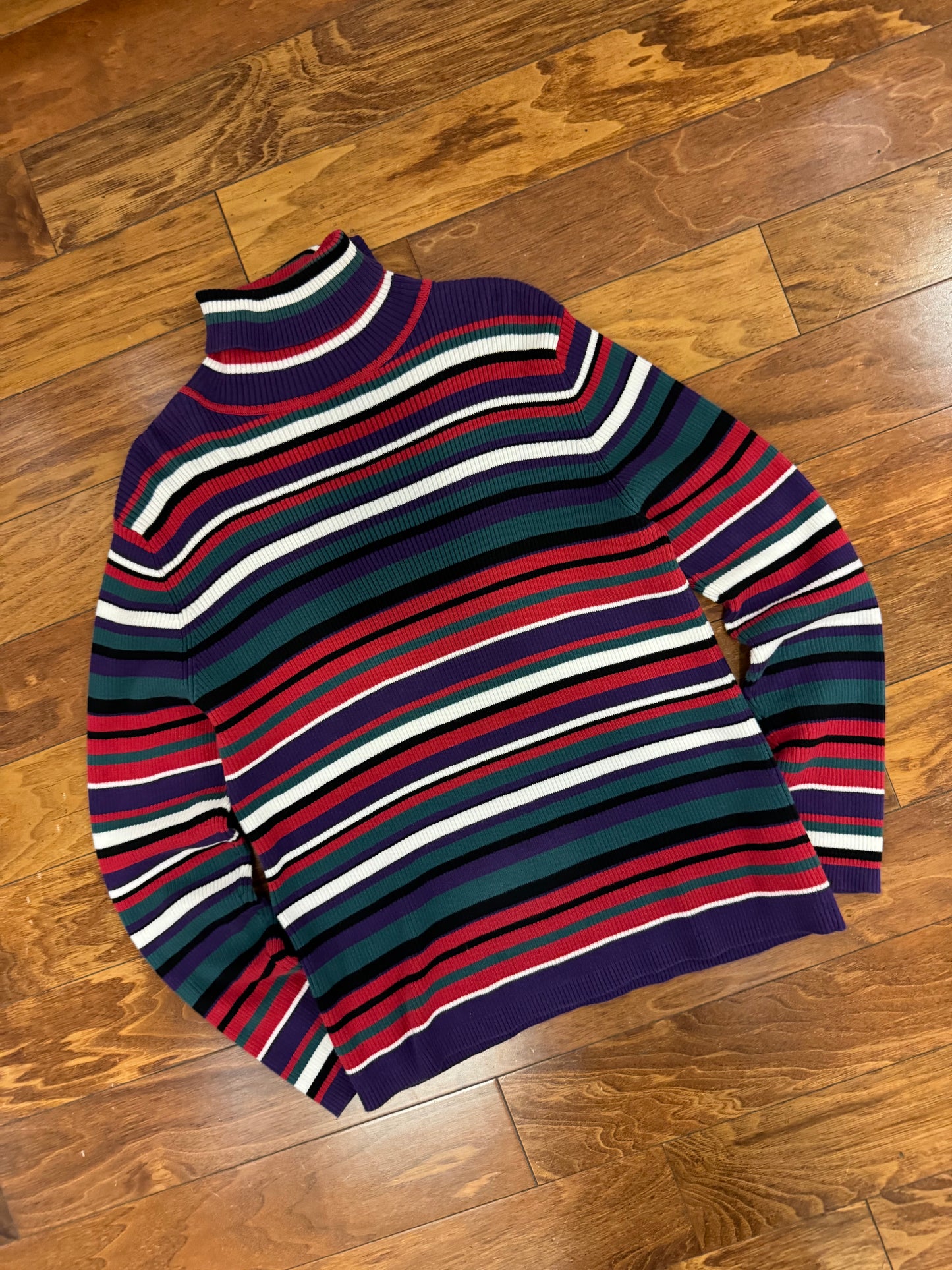 90s Appleseed Striped Women's Turtleneck Sweater (S)