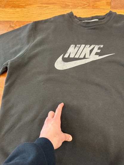 00s Nike Big Swoosh Spell Out Faded Black Crewneck (XXL)