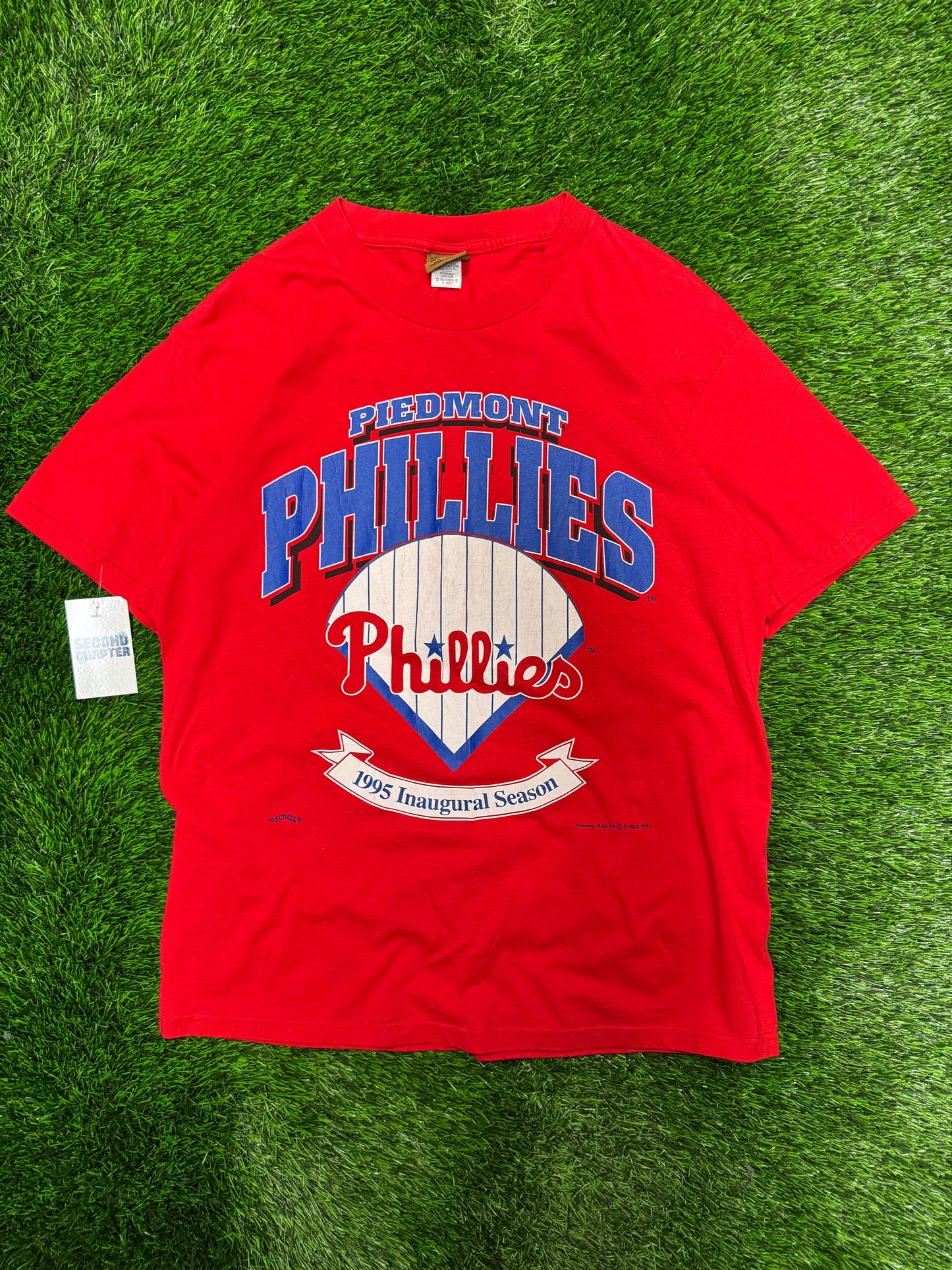 1995 Piedmont Phillies Inaugural Season Vintage Nutmeg MLB Tee (L)