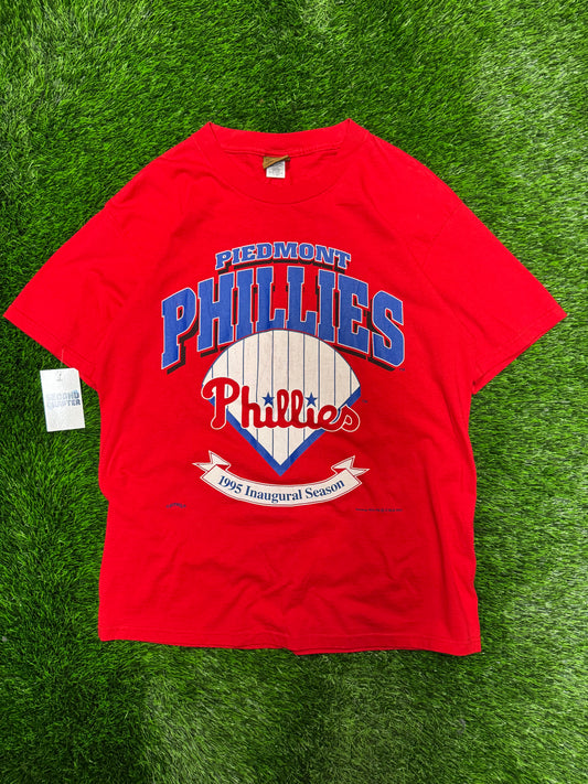 1995 Piedmont Phillies Inaugural Season Vintage Nutmeg MLB Tee (L)