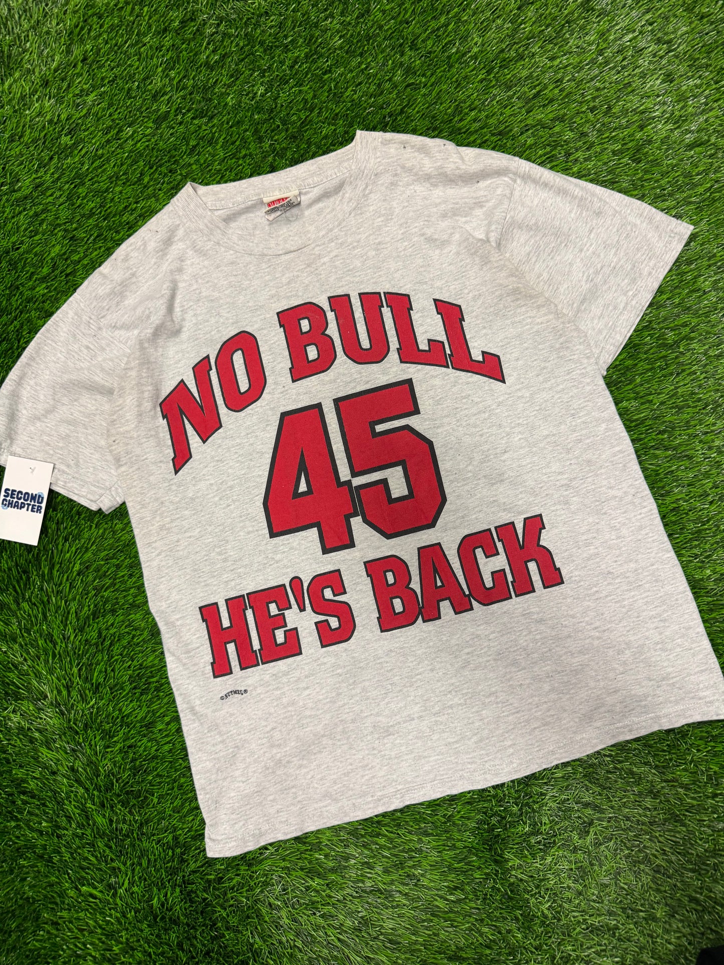 90s Chicago Bulls "No Bull 45 He's Back" Vintage Nutmeg Jordan Tee (L)