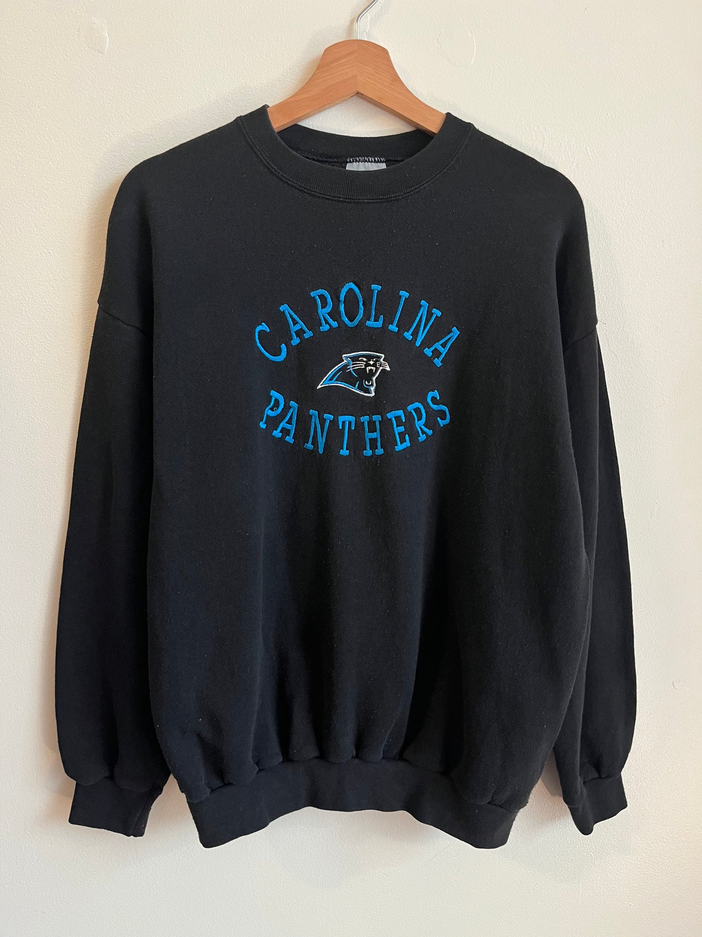 90s Carolina Panthers Logo 7 Embroidered Black Crewneck (L)