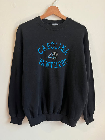 90s Carolina Panthers Logo 7 Embroidered Black Crewneck (L)