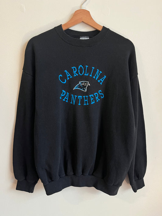 90s Carolina Panthers Logo 7 Embroidered Black Crewneck (L)