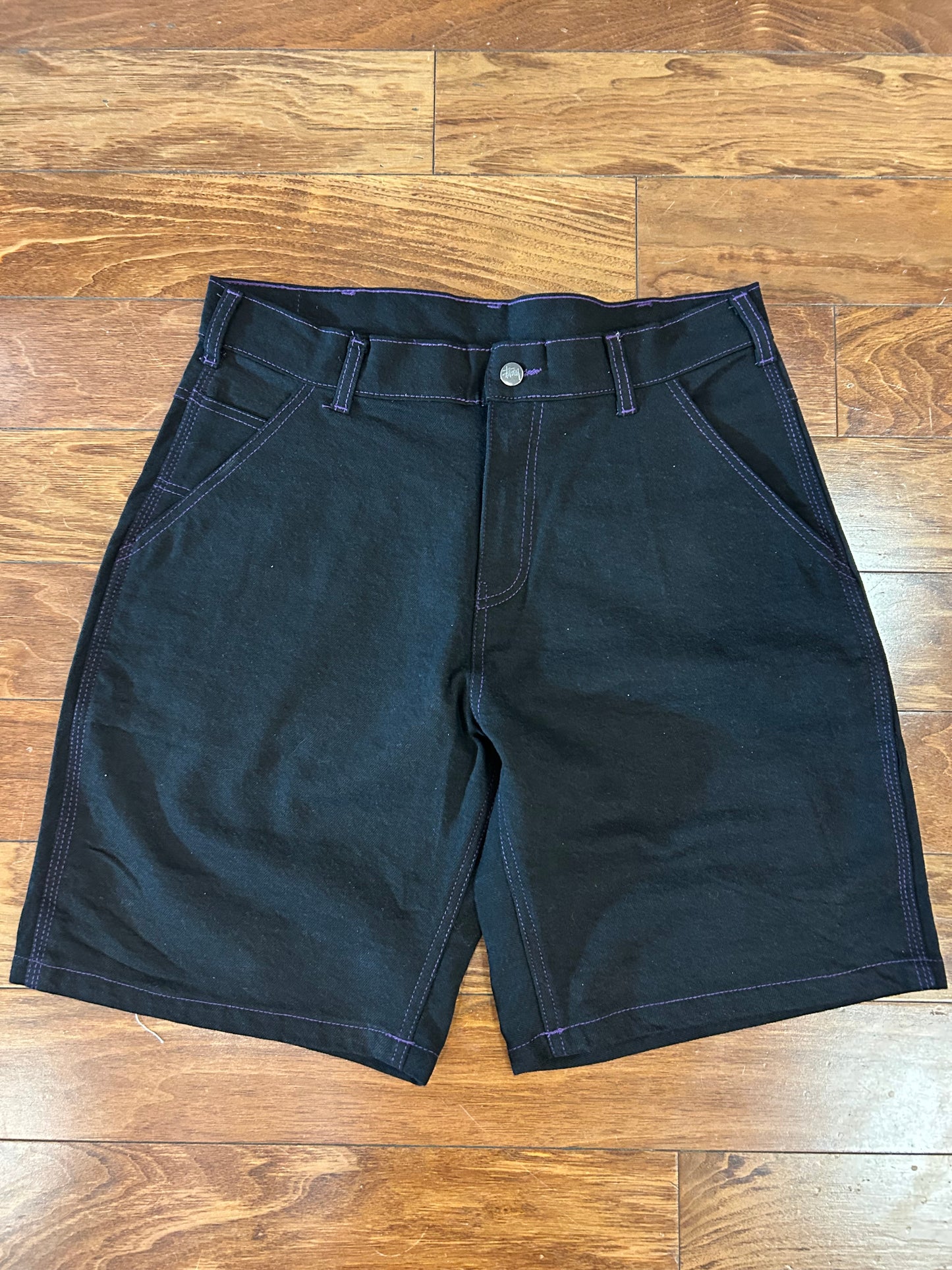 2010s Stussy Black & Purple Jean Shorts (34)