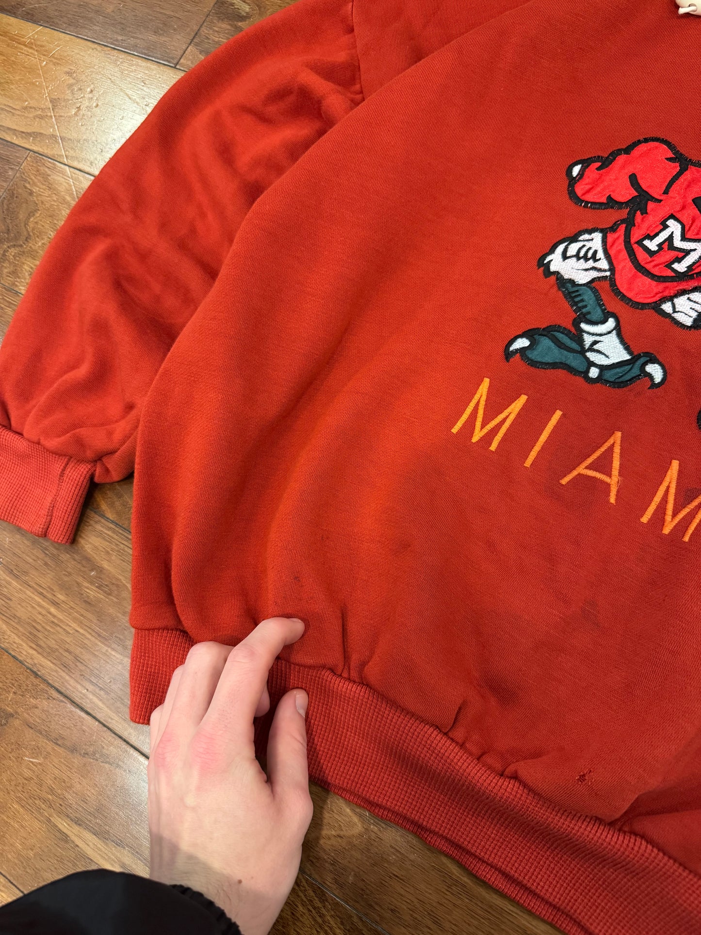 90s Miami Hurricanes Vintage Mascot Hoodie (L)