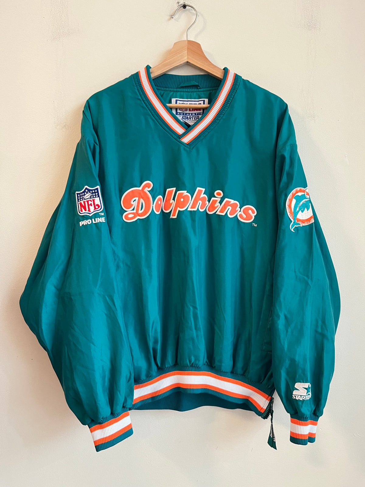 90s Miami Dolphins Starter Teal Spell Out Windbreaker (M)
